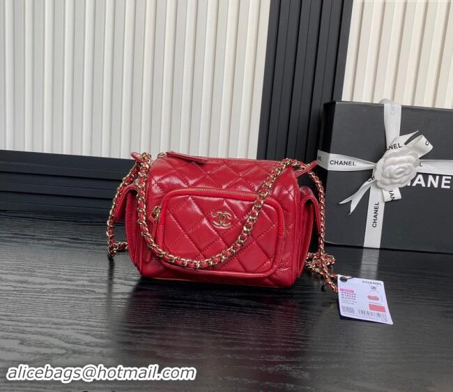 Good Quality Chanel Shiny Crumpled Lambskin Small Camera Case bag AS5220 Red 2024