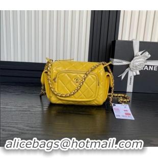 Luxurious Chanel Shiny Crumpled Lambskin Small Camera Case bag AS5220 Yellow 2024