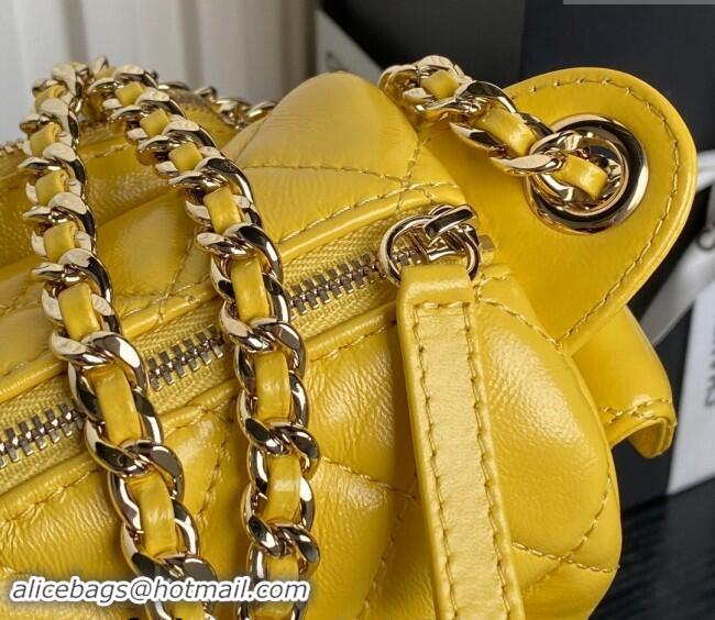 Luxurious Chanel Shiny Crumpled Lambskin Small Camera Case bag AS5220 Yellow 2024