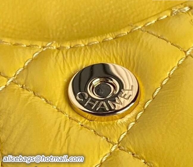 Luxurious Chanel Shiny Crumpled Lambskin Small Camera Case bag AS5220 Yellow 2024