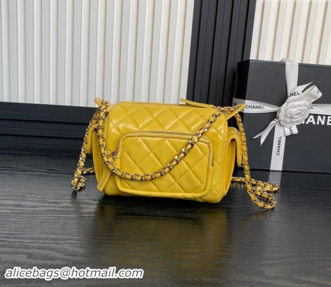 Luxurious Chanel Shiny Crumpled Lambskin Small Camera Case bag AS5220 Yellow 2024