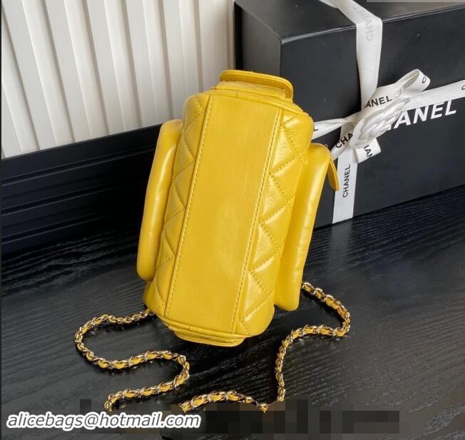 Luxurious Chanel Shiny Crumpled Lambskin Small Camera Case bag AS5220 Yellow 2024