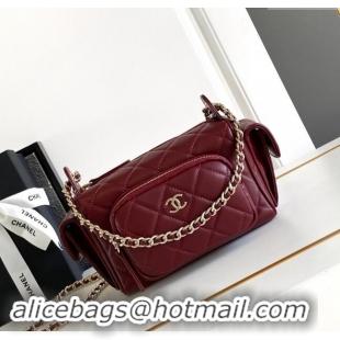 Top Quality Chanel Shiny Crumpled Lambskin Small Camera Case bag AS5220 Burgundy 2024