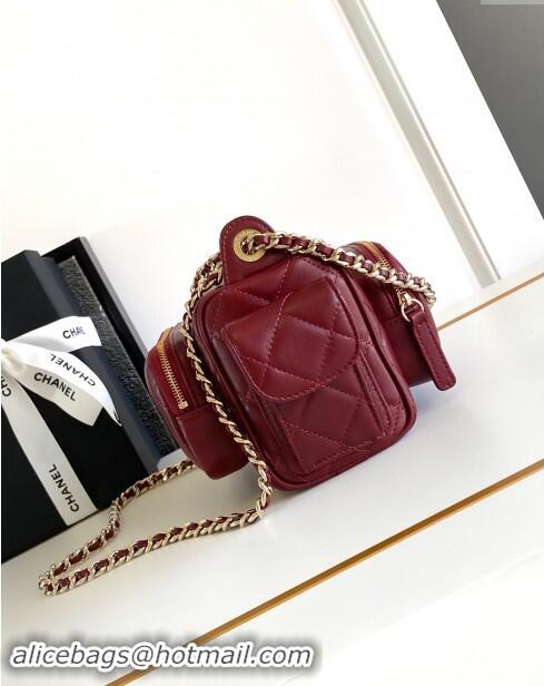 Top Quality Chanel Shiny Crumpled Lambskin Small Camera Case bag AS5220 Burgundy 2024