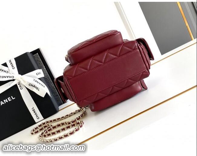 Top Quality Chanel Shiny Crumpled Lambskin Small Camera Case bag AS5220 Burgundy 2024