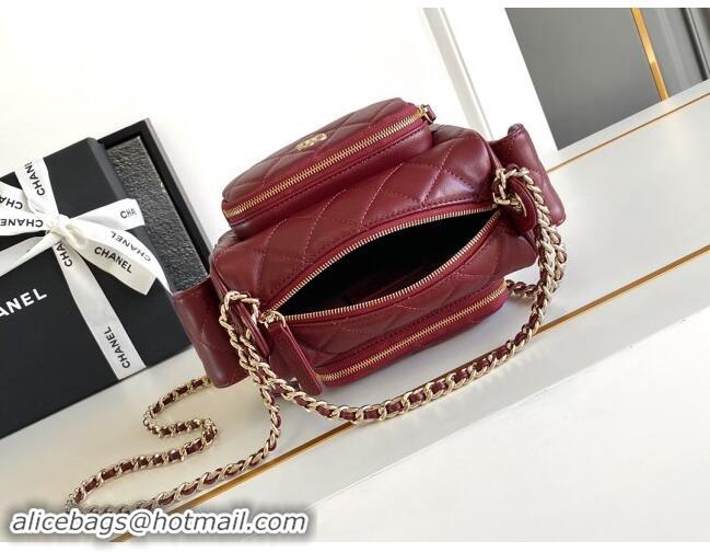 Top Quality Chanel Shiny Crumpled Lambskin Small Camera Case bag AS5220 Burgundy 2024