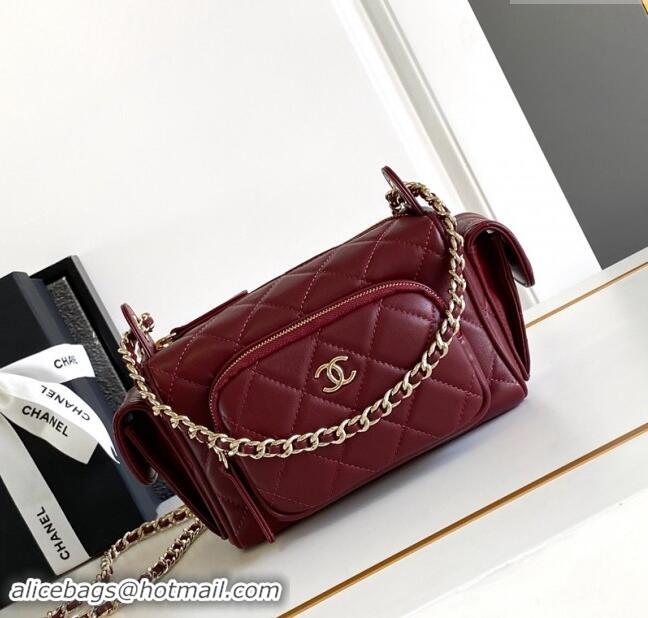 Top Quality Chanel Shiny Crumpled Lambskin Small Camera Case bag AS5220 Burgundy 2024