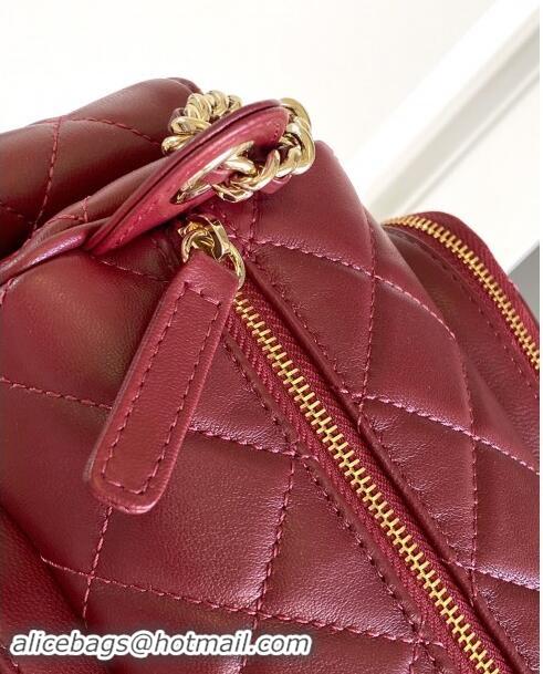 Top Quality Chanel Shiny Crumpled Lambskin Small Camera Case bag AS5220 Burgundy 2024