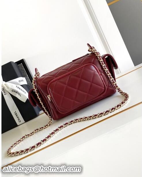 Top Quality Chanel Shiny Crumpled Lambskin Small Camera Case bag AS5220 Burgundy 2024