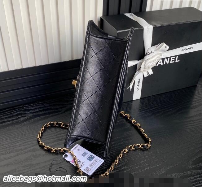 Buy Discount Chanel Shiny Crumpled Calfskin Flap bag AS5225 Black 2024