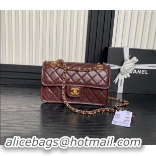 New Fashion Chanel Shiny Crumpled Calfskin Flap bag AS5225 Dark Brown 2024