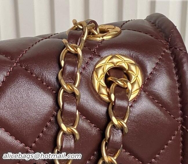 New Fashion Chanel Shiny Crumpled Calfskin Flap bag AS5225 Dark Brown 2024