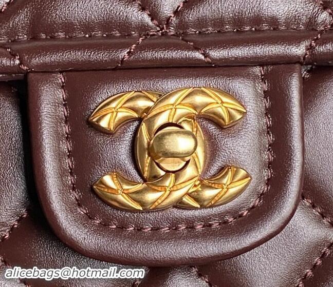 New Fashion Chanel Shiny Crumpled Calfskin Flap bag AS5225 Dark Brown 2024