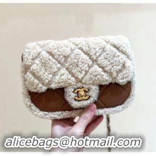 Buy Inexpensive Chanel Shearling Lambskin Mini Flap Bag AS5148 Brown/Beige 2024 Top Quality