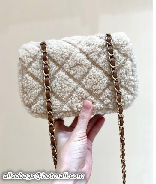 Buy Inexpensive Chanel Shearling Lambskin Mini Flap Bag AS5148 Brown/Beige 2024 Top Quality