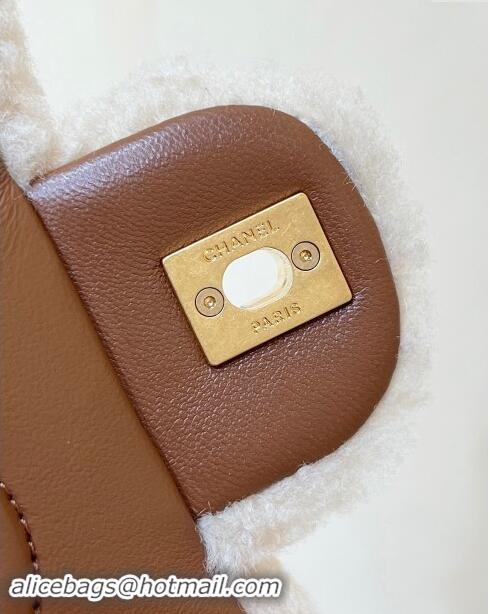 Buy Inexpensive Chanel Shearling Lambskin Mini Flap Bag AS5148 Brown/Beige 2024 Top Quality