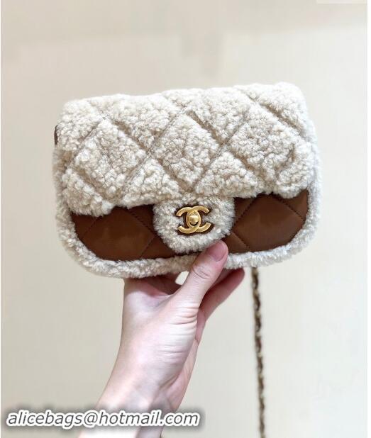 Buy Inexpensive Chanel Shearling Lambskin Mini Flap Bag AS5148 Brown/Beige 2024 Top Quality