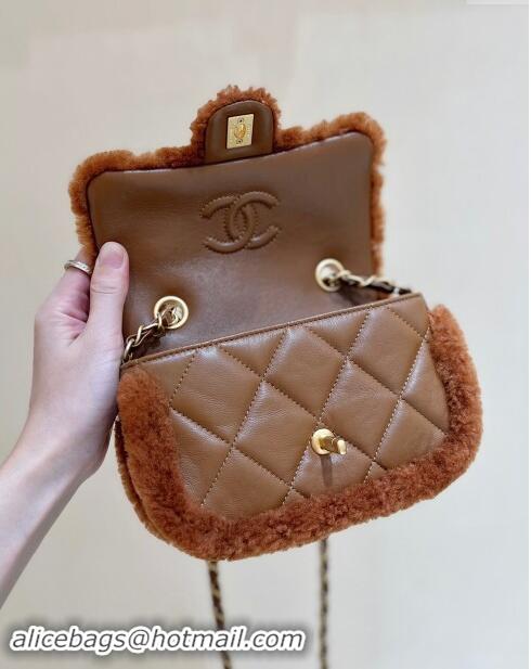 Promotional Chanel Shearling Lambskin Mini Flap Bag AS5148 Brown 2024 Top Quality