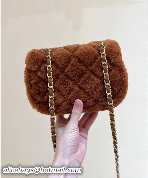 Promotional Chanel Shearling Lambskin Mini Flap Bag AS5148 Brown 2024 Top Quality