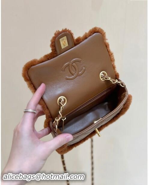 Promotional Chanel Shearling Lambskin Mini Flap Bag AS5148 Brown 2024 Top Quality