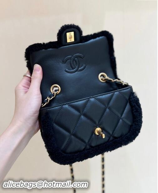 Well Crafted Chanel Shearling Lambskin Mini Flap Bag AS5148 Black 2024 Top Quality