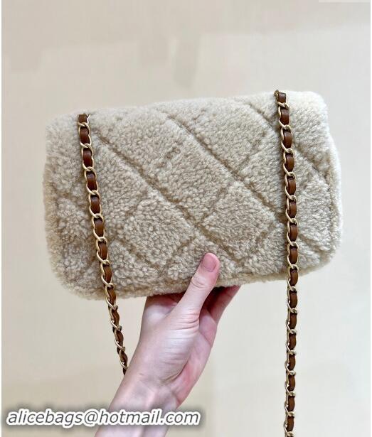 Top Design Chanel Shearling Lambskin Flap Bag AS5149 Brown/Beige 2024 Top Quality