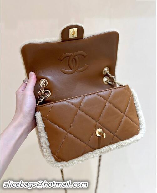 Top Design Chanel Shearling Lambskin Flap Bag AS5149 Brown/Beige 2024 Top Quality