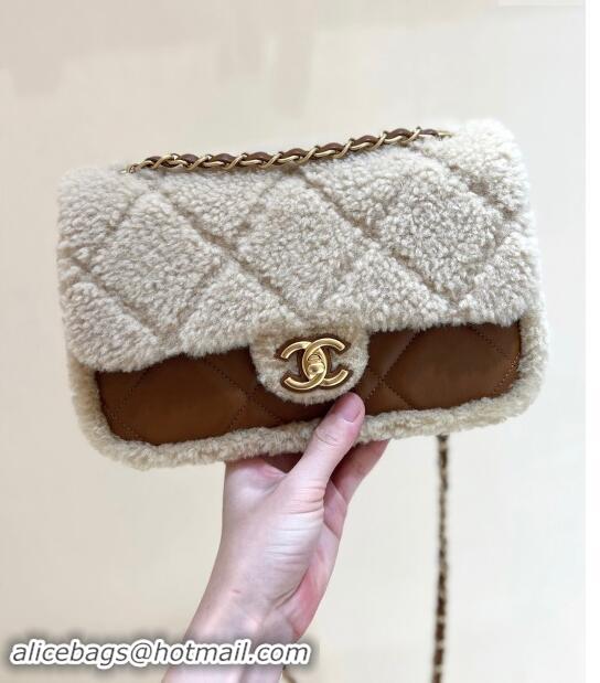 Top Design Chanel Shearling Lambskin Flap Bag AS5149 Brown/Beige 2024 Top Quality