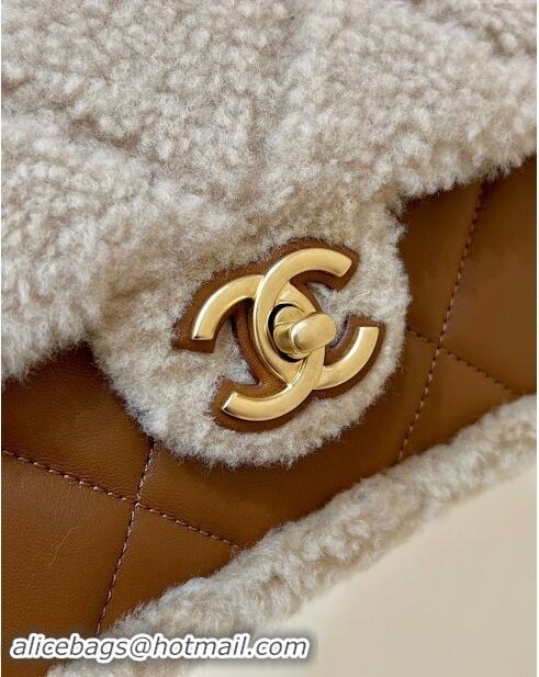 Top Design Chanel Shearling Lambskin Flap Bag AS5149 Brown/Beige 2024 Top Quality