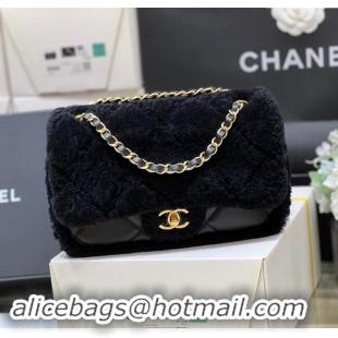 Luxury Cheap Chanel Shearling Lambskin Flap Bag AS5149 Black 2024 Top Quality