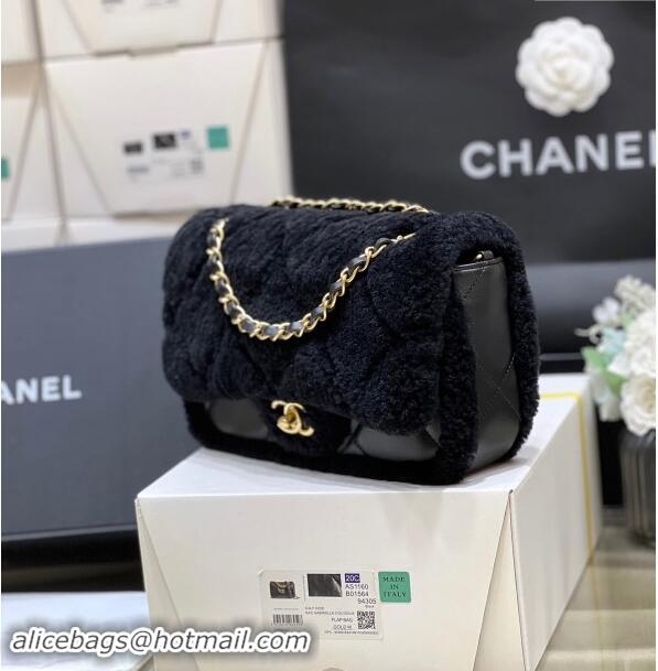 Luxury Cheap Chanel Shearling Lambskin Flap Bag AS5149 Black 2024 Top Quality