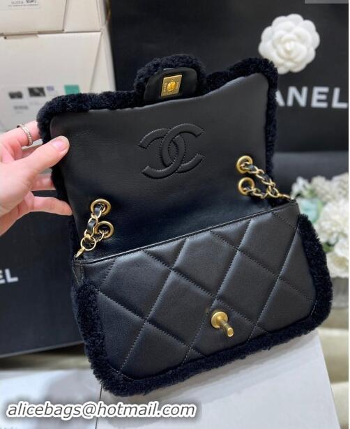 Luxury Cheap Chanel Shearling Lambskin Flap Bag AS5149 Black 2024 Top Quality