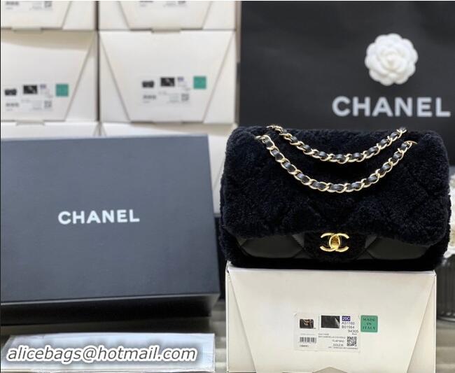 Luxury Cheap Chanel Shearling Lambskin Flap Bag AS5149 Black 2024 Top Quality