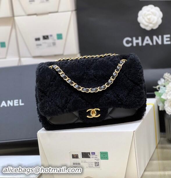 Luxury Cheap Chanel Shearling Lambskin Flap Bag AS5149 Black 2024 Top Quality