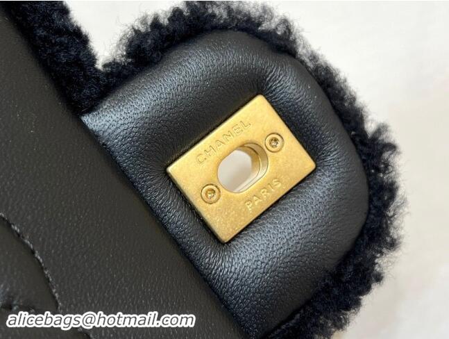 Luxury Cheap Chanel Shearling Lambskin Flap Bag AS5149 Black 2024 Top Quality