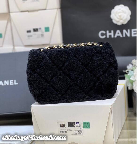 Luxury Cheap Chanel Shearling Lambskin Flap Bag AS5149 Black 2024 Top Quality