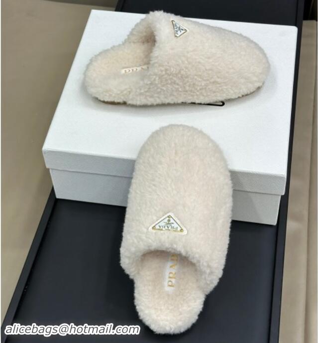 Sumptuous Prada Shearling Wool Flat Mules White 115028