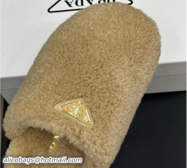 Perfect Prada Shearling Wool Flat Mules Beige 115029