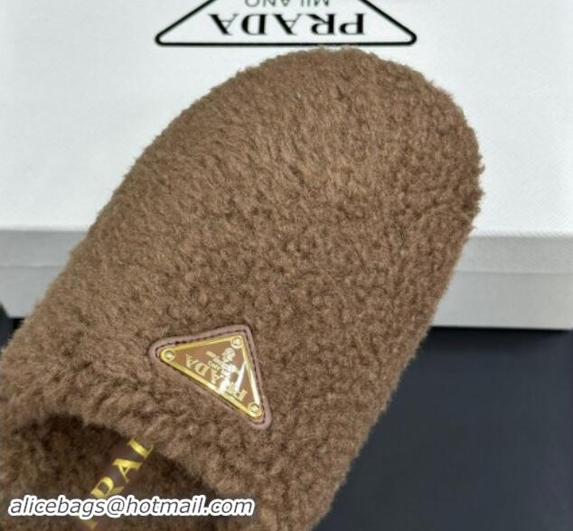 Pretty Style Prada Shearling Wool Flat Mules Khaki 115031