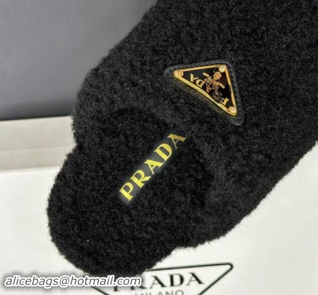 Grade Quality Prada Shearling Wool Flat Mules Black 115032