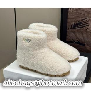 Good Quality Prada Shearling Wool Flat Ankle Boots White 115033