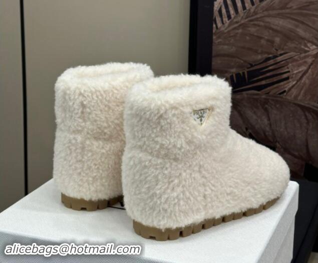 Good Quality Prada Shearling Wool Flat Ankle Boots White 115033