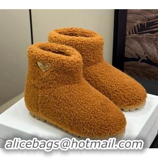 Popular Style Prada Shearling Wool Flat Ankle Boots Brown 115035