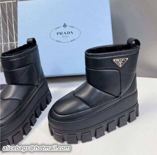 Best Price Prada Leather and Wool Platform Ankle Boots 4.5cm Black 115038