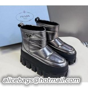 Grade Quality Prada Leather and Wool Platform Ankle Boots 4.5cm Silver 115040