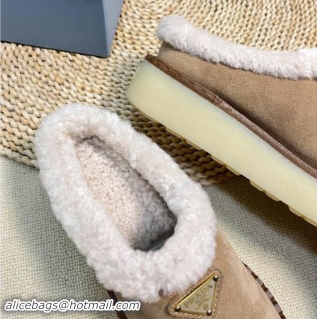 Pretty Style Prada Suede and Wool Platform Mules Beige 115047