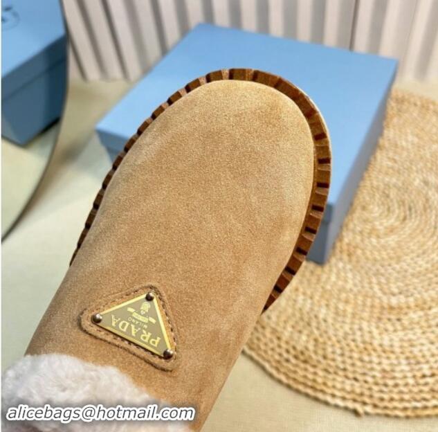 Pretty Style Prada Suede and Wool Platform Mules Beige 115047