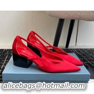 Best Grade Prada Satin cut-out pumps 6.5cm Red 115052