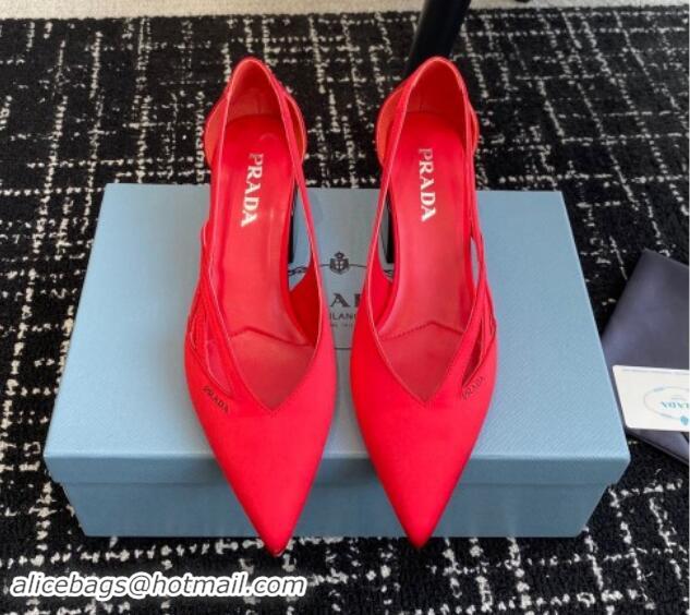 Best Grade Prada Satin cut-out pumps 6.5cm Red 115052