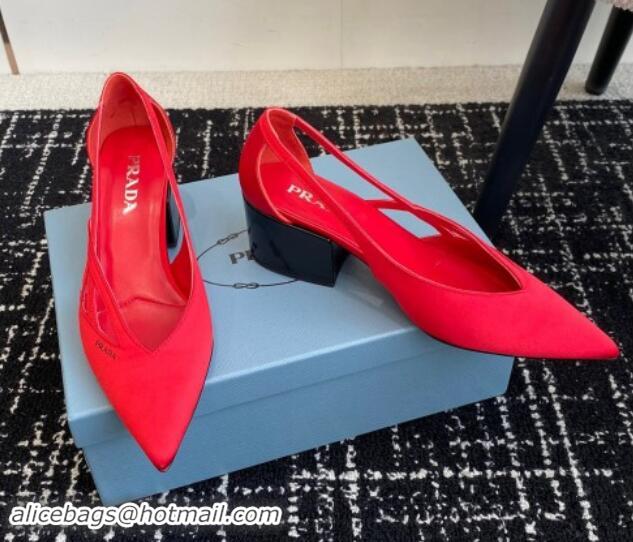 Best Grade Prada Satin cut-out pumps 6.5cm Red 115052